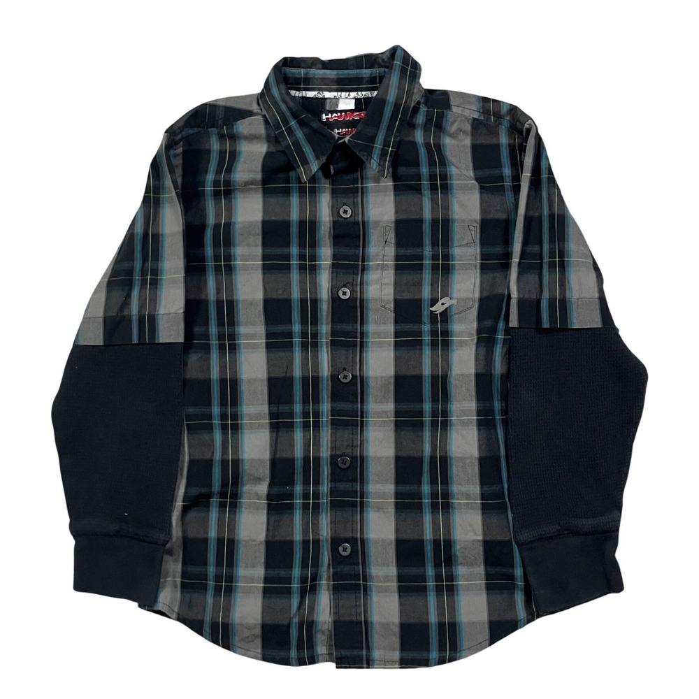 Y2K Tony Hawk Boys Plaid Button Up Shirt Long Sleeve Grunge Skater Size XL 7 8
